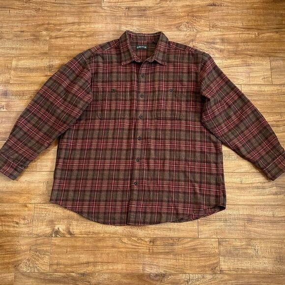 Orvis Perfect Flannel Button Down Shirt Plaid Mens Size XXL Style 1L21 Red Green - Picture 1 of 13